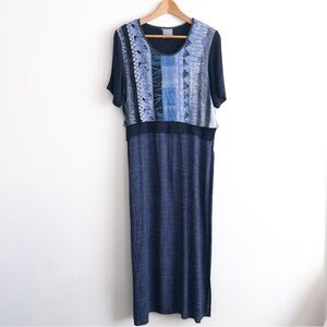VTG 90s Rabbit Rabbit Rabbit Design Abstract Blue Layered Maxi Dress Size 12M